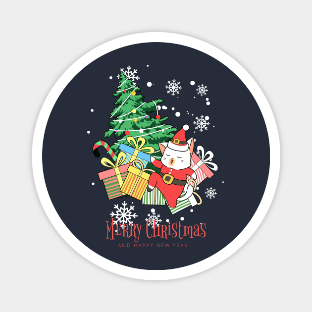 Cool Santa Cat - Happy Christmas and a happy new year! - Available in stickers, clothing, etc Magnet by Crazy Collective